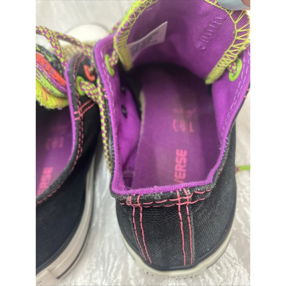 Converse All Star Neon Stitch Rainbow Tongue Black Canvas Sneaker Junior Size 1